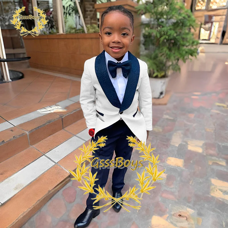 Suits For Boys Wedding Tuxedo Shawl Collar Jacquard Pictures Formal Party Dress Kids Blazer Pants 2 Piece костюм для мальчика