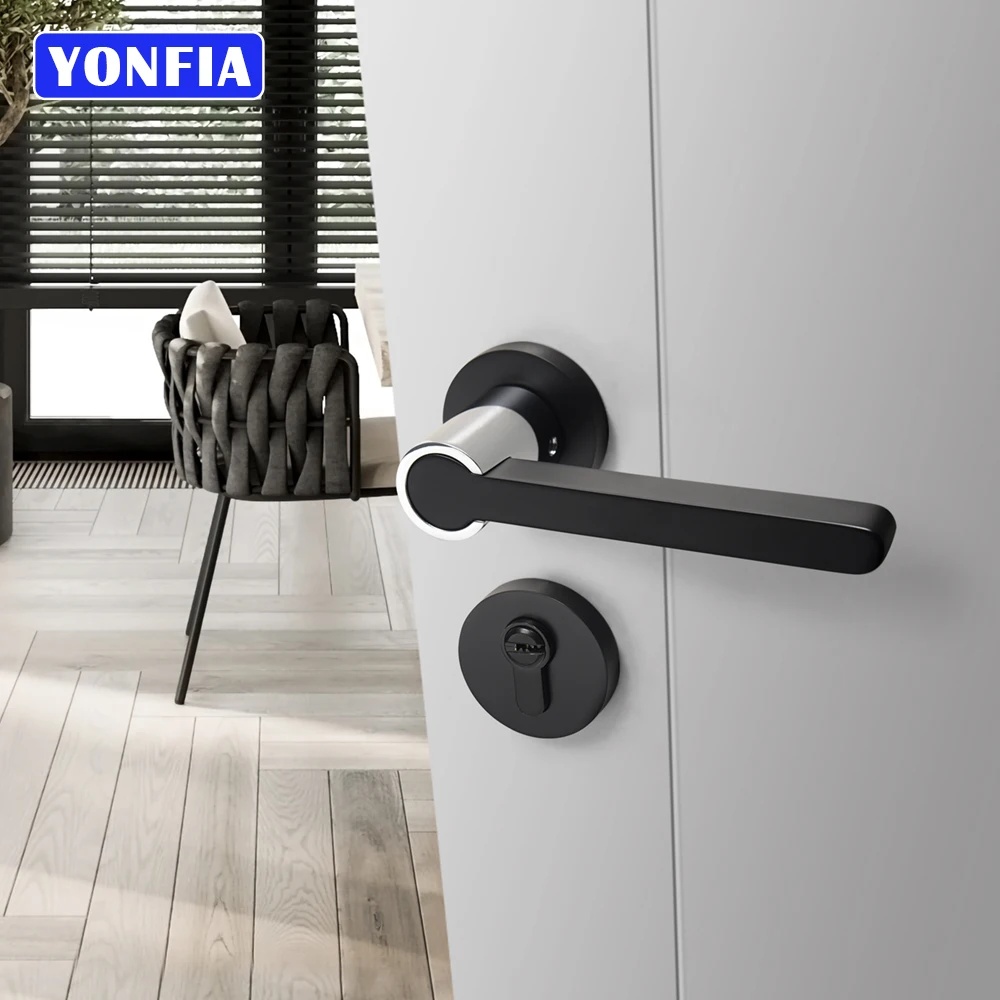 

YONFIA 8098R09 Black Chrome Plated Luxury Split Interior Door Handle Zinc Alloy Mortise Lever Door Lock Handles For Bathroom