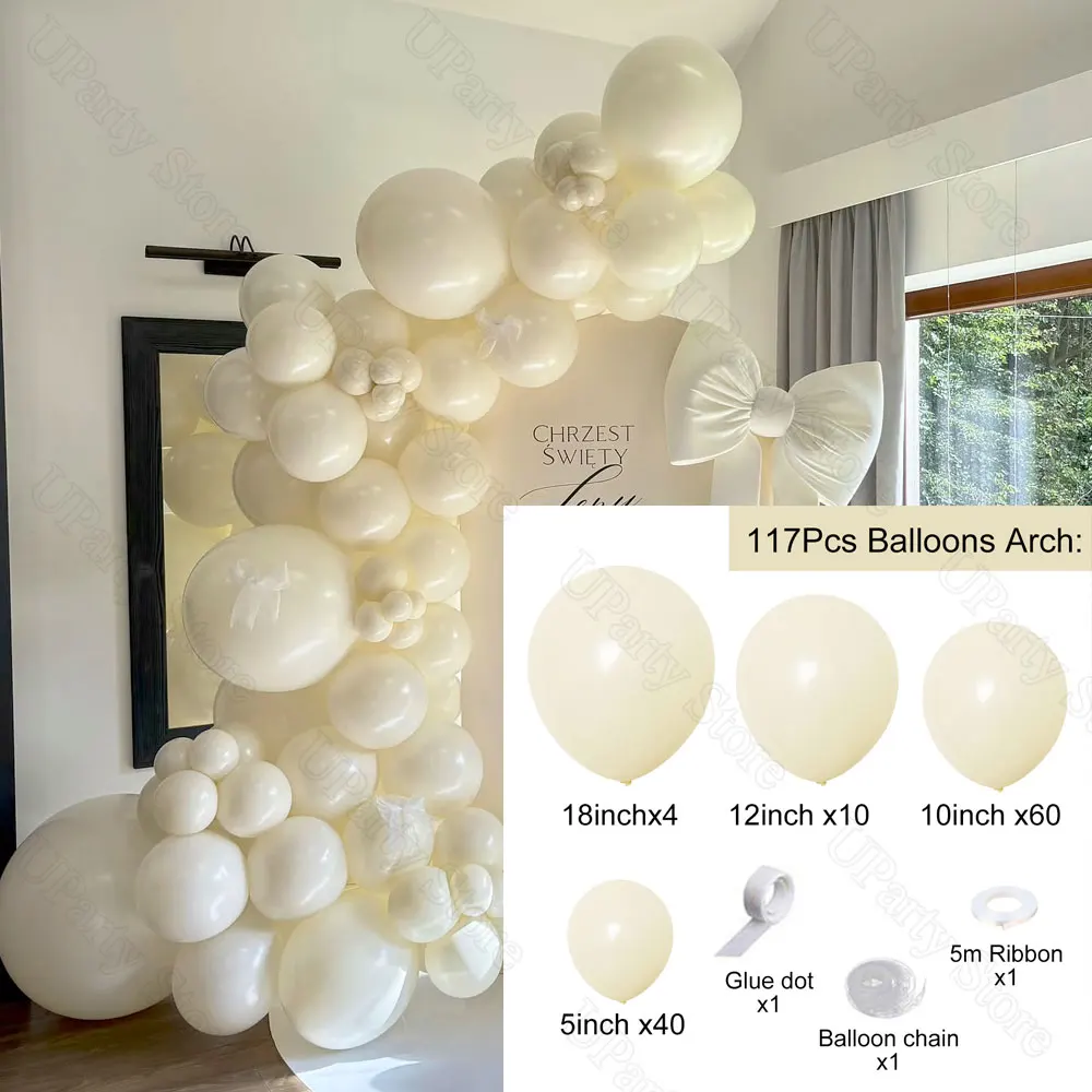 117Pcs Ivoy White Balloons Garland 5 10 12 18inch Beige Ivory White Balloon Arch for Birthday Bridal Baby Shower Wedding Decor