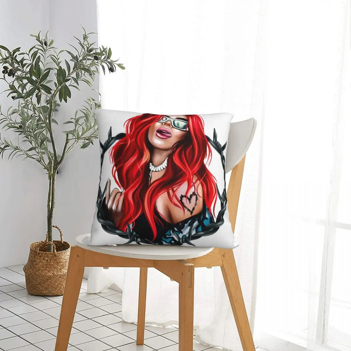 Karol G Bichota Heart Tattoo Throw Pillow Cover Polyester Cushions for Sofa Customized Pillowcover Home Decor