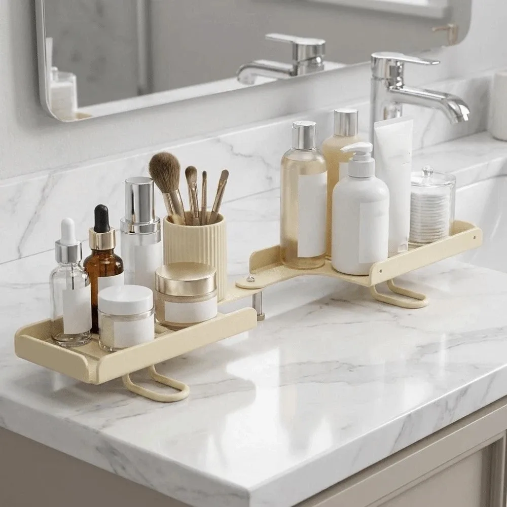 Carbon Steel Folding Bathroom Storage Rack U Shape Rustproof Bathroom Sink Shelf Quick Drainage Large Capacity