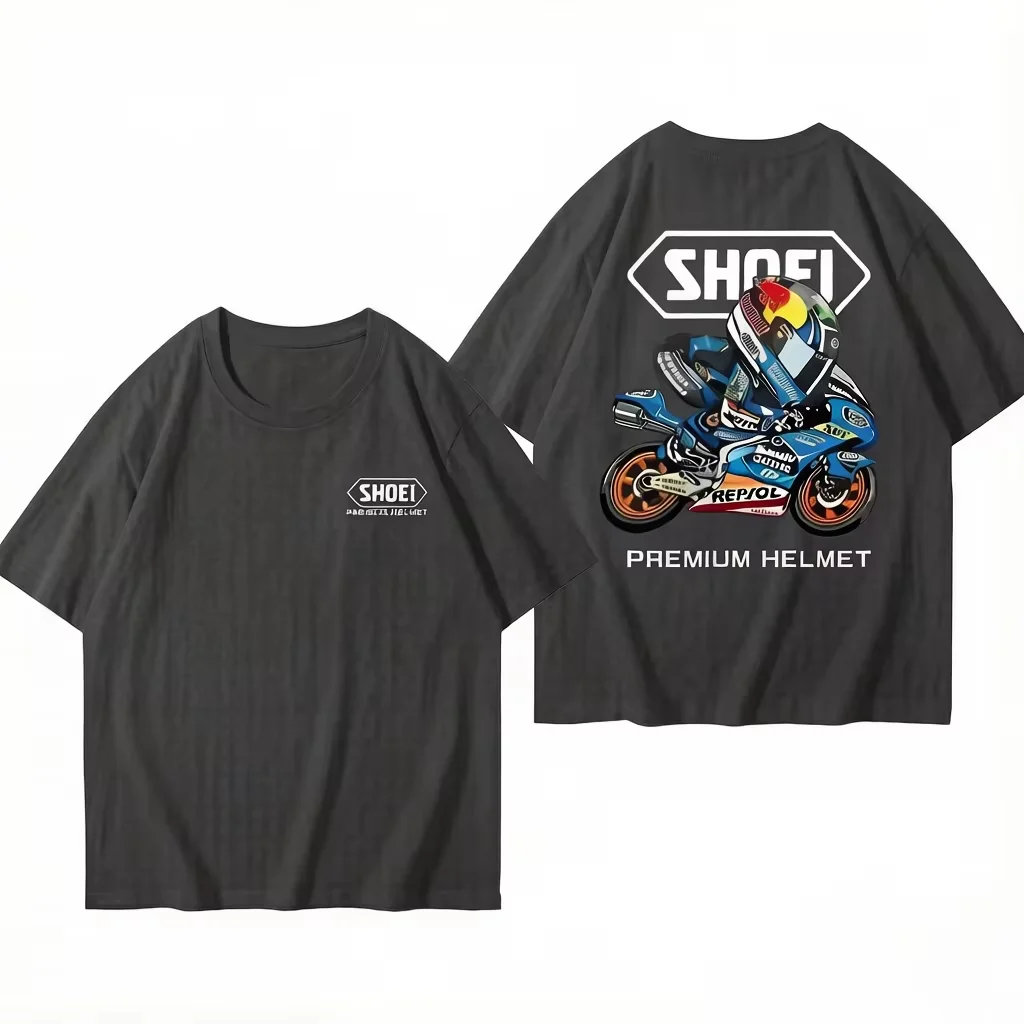 2026 New Biker Street Style Locomotive Helmet Print Tee Unisex Summer Breathable Off-road Motorcycle Casual Short Sleeve T-Shirt