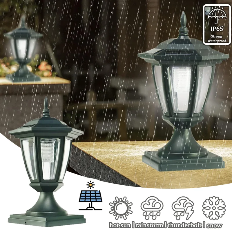 C2 Outdoor Solar Post Light Waterproof Garden Lamp with Pier Mount Base Decorative Solar Lights for Pole Outside Luces Solares