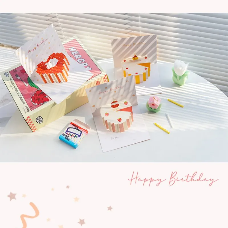 3D Birthday Cake Pop-Up Greeting Cards Happy Birthday Card For Kids Friends Family  Postcards Gifts with Envelope