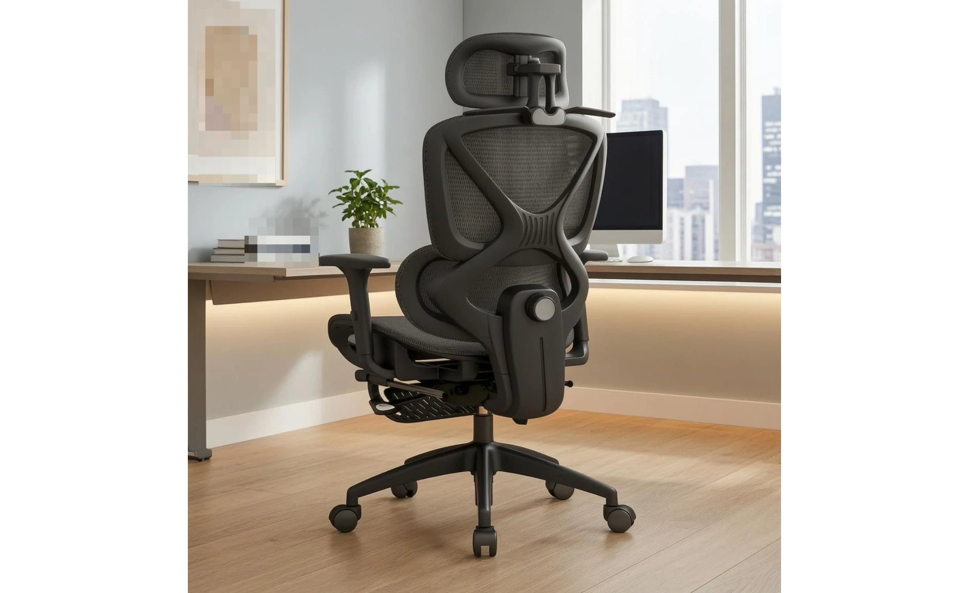 High Back Swivel Chair with Breathable Mesh Padded Armrests Adjustable Headrest Lumbar Support for Modern Work Station