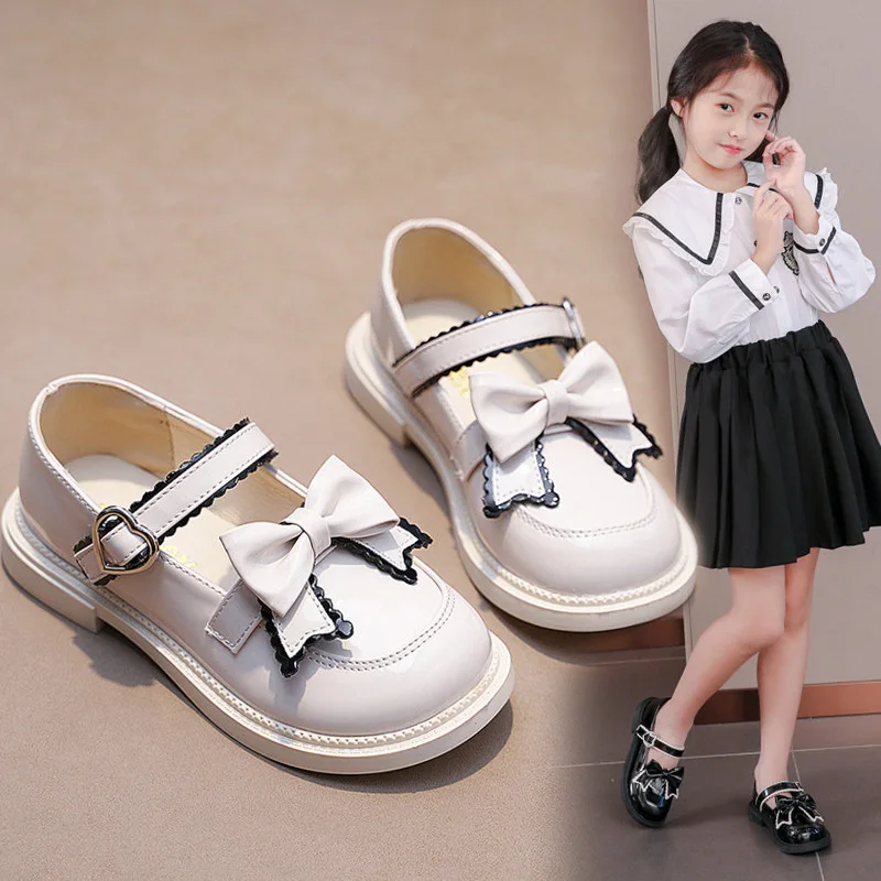 Girls Leather Shoes for Children Wedding Dress Princess School Shoes Kids Summer Bow-knot Black Student Sandals Korean Fashion