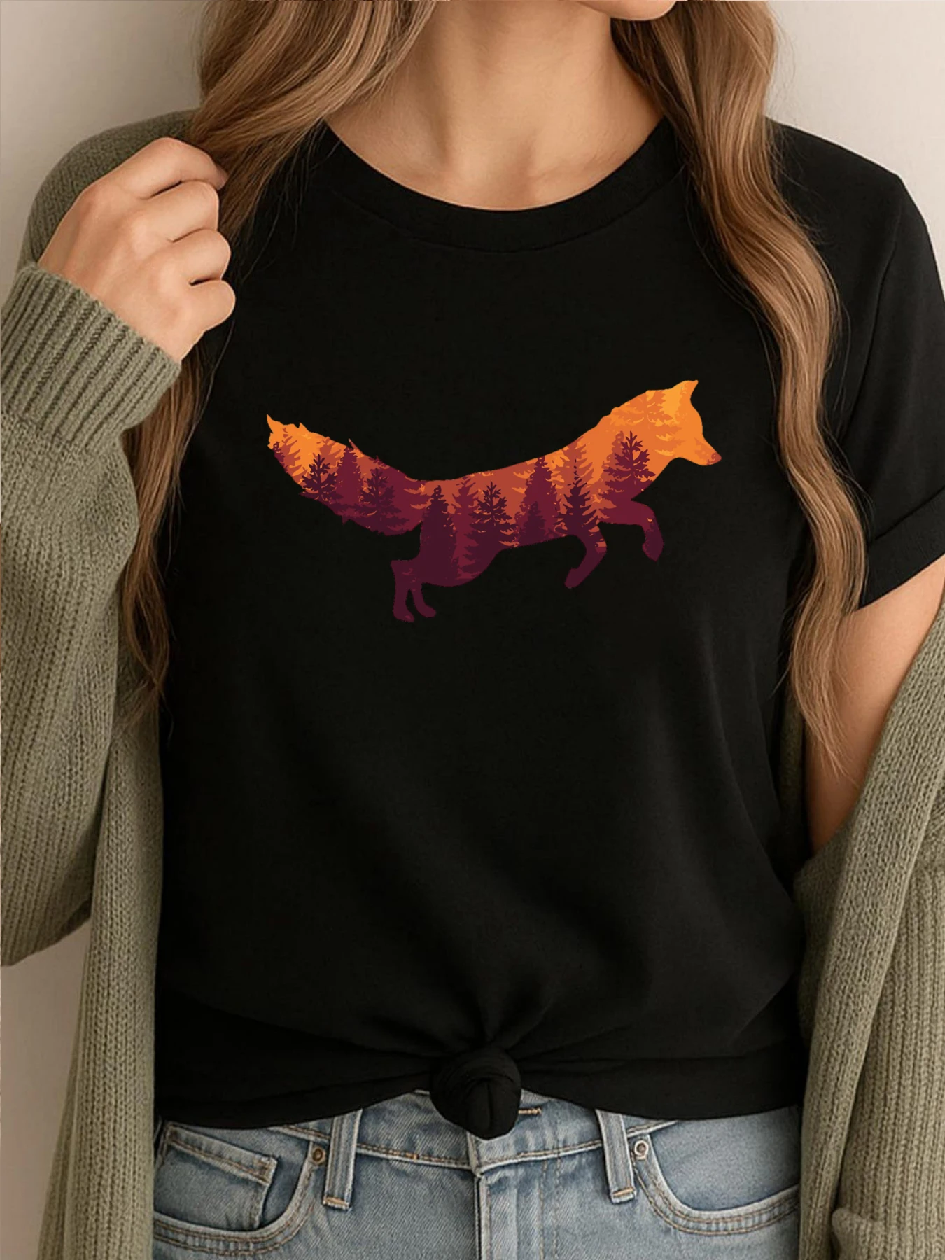 

Forest Fox Graphic T Shirts Mens Fall T Shirt Homme Outdoor Leisure Clothes Creative Animals Printed Tops