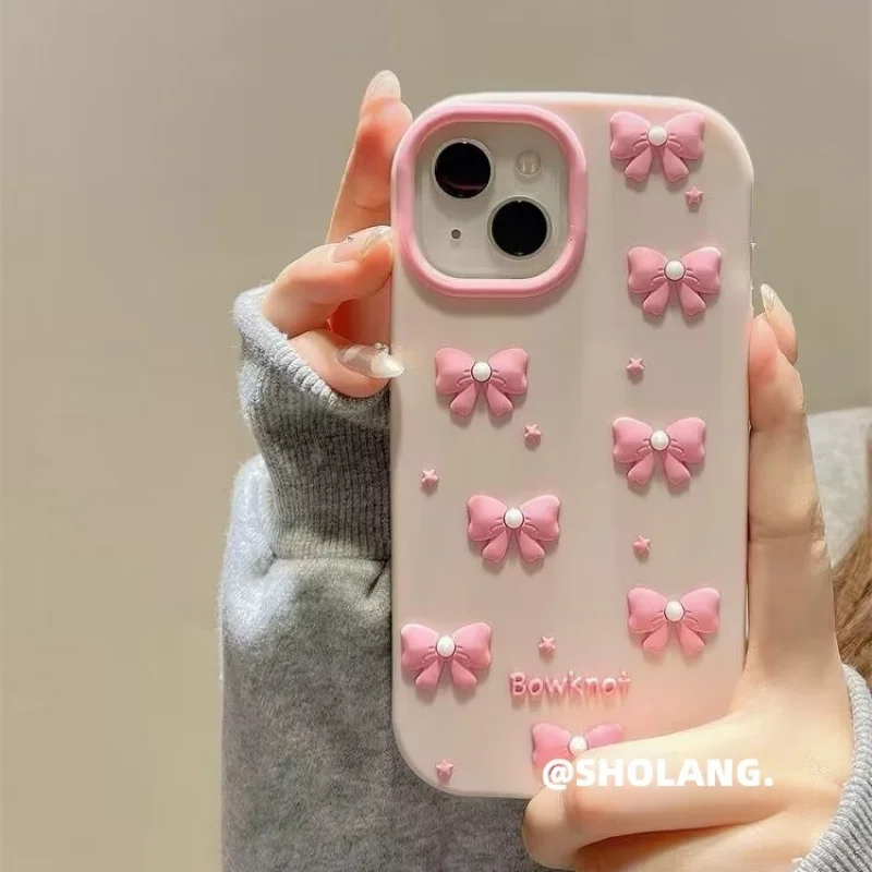 

Pearl Bowknot Phone Compatible iPhone16 Apple15promax 14/13/12 Silicone Soft