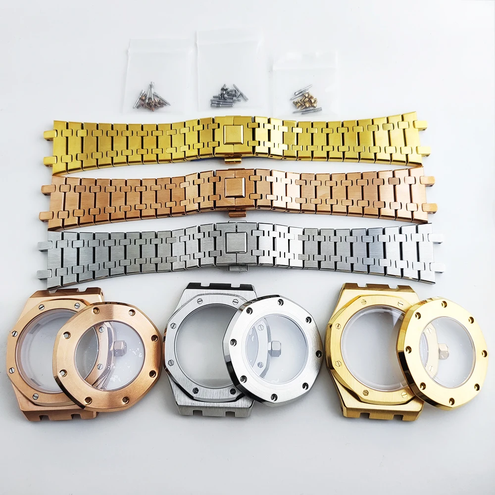 42mm Watch Case MOD Kit Stainless Steel Octagonal Automatic Case Bracelet Sapphire Back Fit NH34 NH35 NH38 NH70 NH72 Movement
