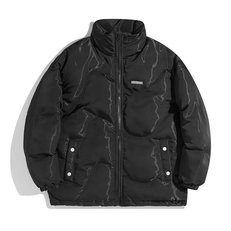 

Glossy Surface Pure Color Men's Quilted Jacket, Japanese Style Stand-Collar Winter Parkas, Oversize Mans Snow Coat