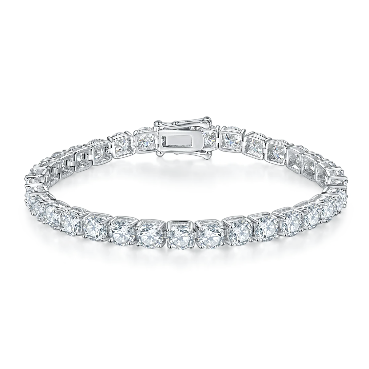 In Stock Classic Four-claw Tennis S925 Silver Plated 18K White Gold Moissanite Diamond D Class Bracelet