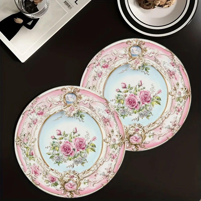 VIKAMA-alfombrilla rosa Retro chapada en oro rosa, mesa de comedor, decoración de té de la tarde, estilo elegante europeo, 4 piezas