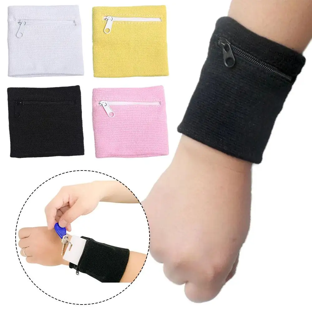 Sports Wristband With Zipper Pocket For Keys Coins Cards Sweat Absorbent Elastic Fit Ideal For Running Gym Cycling Basketball