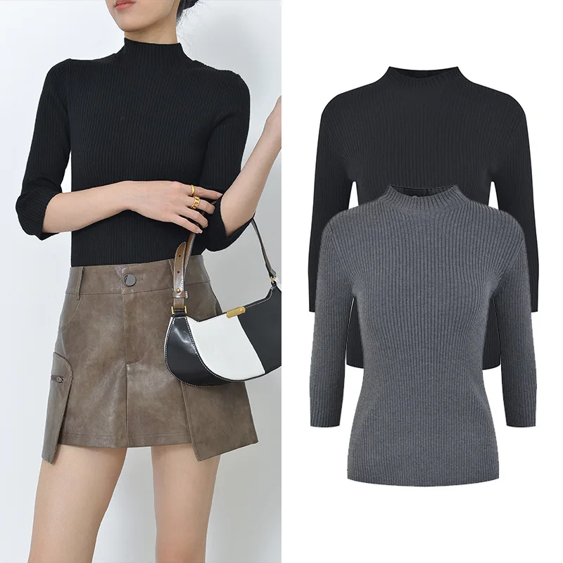 

Осень 2023, новый дизайн, вязаный топ на пуговицах Ba f, высокий воротник Seven Sve, облегающая основа, женская одежда для поездок на работу, Thiened