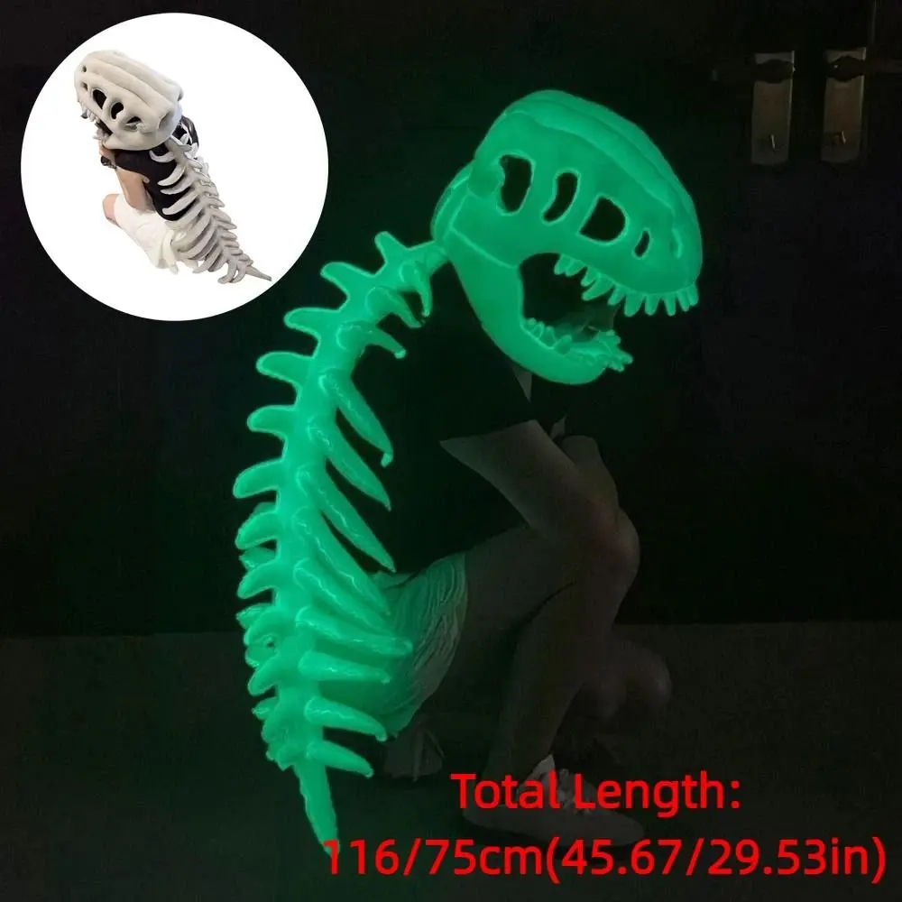 Luminous Dinosaur Skeleton Mask Headgear Glow in The Dark 3D Plush Dinosaur Costume Wearable Breathable Funny Cosplay Headwear - view 6