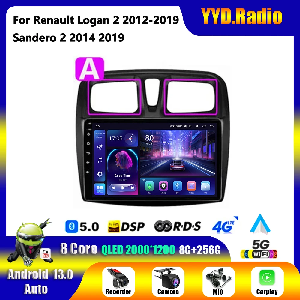 Android 12 for Renault Logan 2 Sandero 2 2012 - 2019 Car Radio Multimedia Video Player 2 Din GPS Navigation Stereo DVD carplay