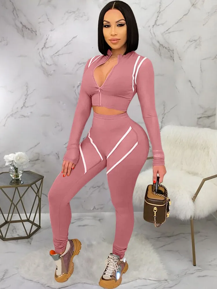 

Женские комплекты из 2 предметов, Новое поступление 2025, осенне-зимние одинаковые комплекты, куртка на молнии с длинными рукавами, топ и брюки, костюмы, одежда