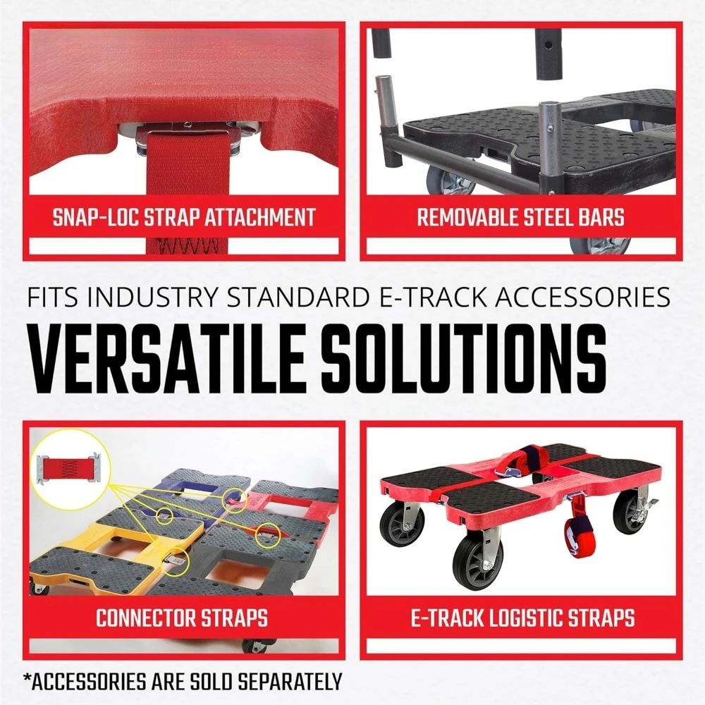 Chariot à chariot robuste à 4 roues tout Terrain rouge, roulettes de 6 pouces, fixation de sangle E incluse, capacité de 1 500 lb-haute qualité