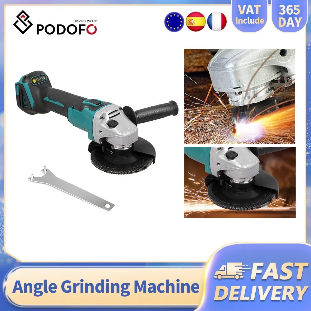 Smerigliatrice angolare elettrica senza spazzole Podofo, 125 mm, 10.000 giri/min, macchina per smerigliare, lucidare e tagliare metallo e legno, utensile elettrico per lavorazione del legno.