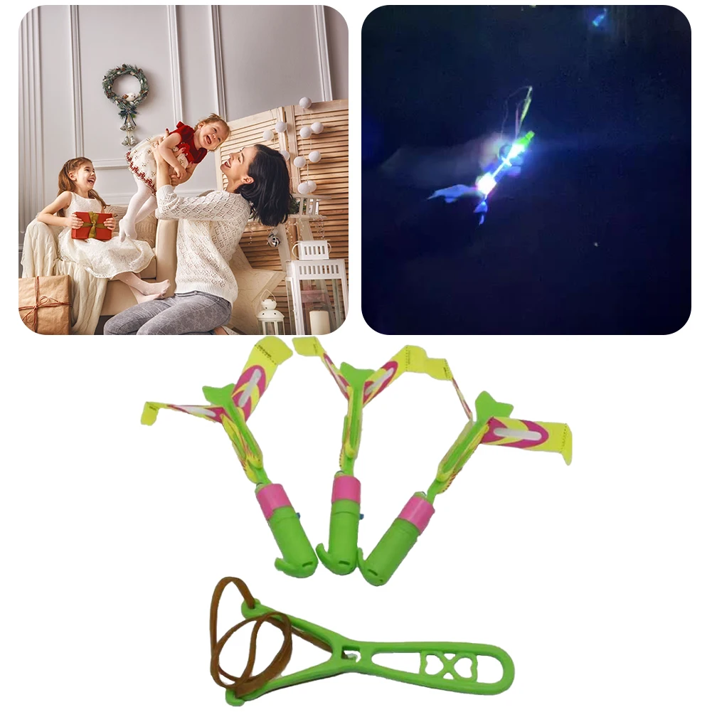 Slingshots Rocket Launcher 10Pcs LED Arrow Helicopters + 10Pcs Launchers Flying Toys Luminous Slingshot Toys for Kids Boys Girls