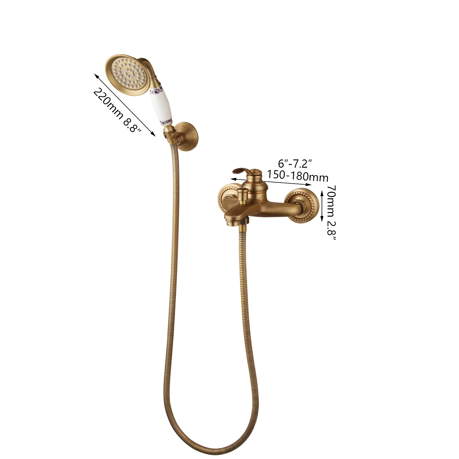 Torayvino Bathroom Shower Set Antique Brass Round Wall Mounted Single Handle Two Types Rainfall Hand Shower Shower System Set