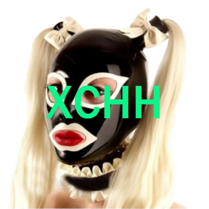 

Natural Latex Sexy Women Full Head Latex Rubber Mask Hoods with Wigs Cosplay Mask Back Zipper Club Wear
