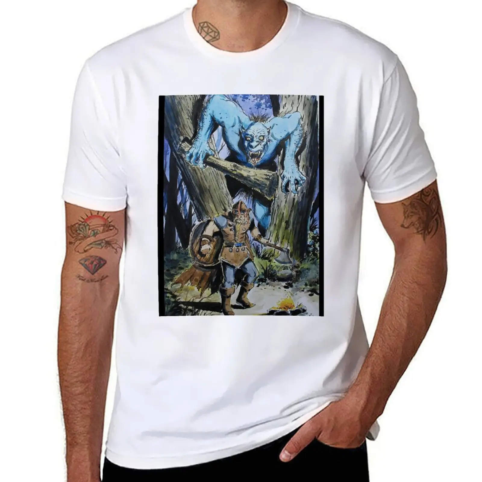 

Valheim watercolor Line and Wash By Nil Rocha T-Shirt man t shirt cotton high quality man t shirt heavy cotton T-Shirt