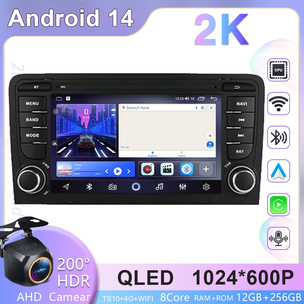 Unité principale de 7 pouces pour Audi A3 8P 2003-2011 S3 RS3 Sportback Android Auto autoradio lecteur vidéo multimédia stéréo GPS Navigation