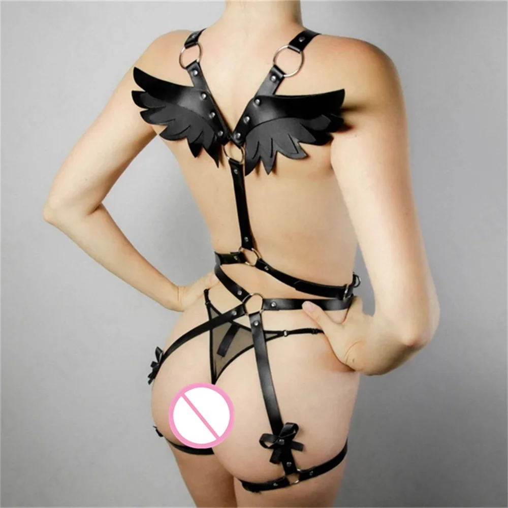 Angel Wings Harness Women Set Bdsm PU Leather Garter Belt Gothic Suspender Body Bondage Waist Thigh Strap Sexy Lingerie Cage