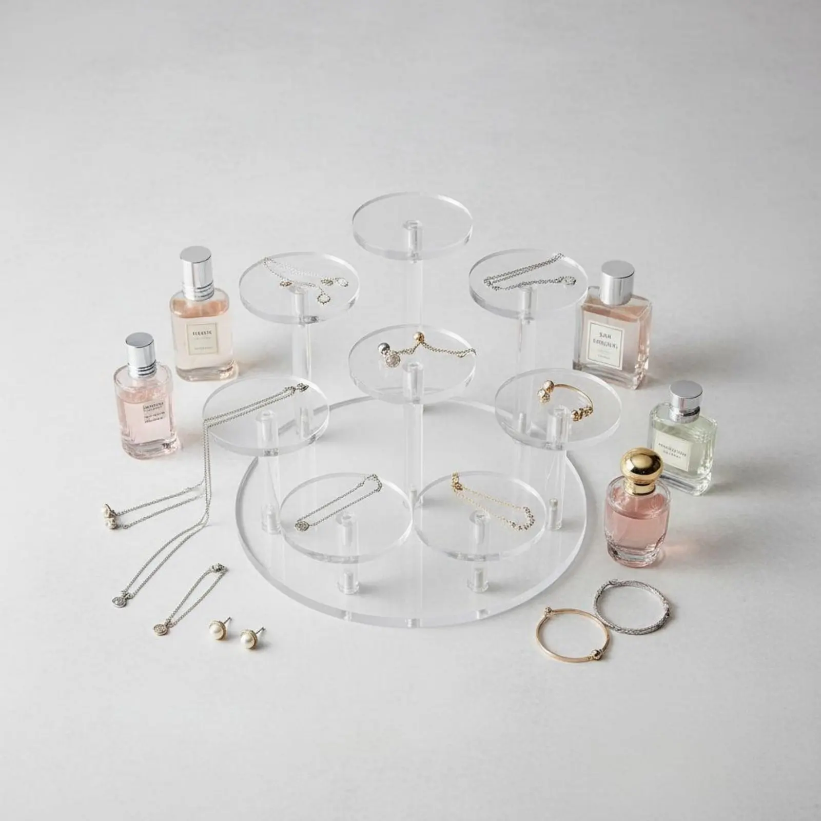 Multi-Tier Display Stand Long-Lasting Acrylic Display Riser Clear Tiered Stand Reusable Perfume Organizer Shelf for Countertop view 6