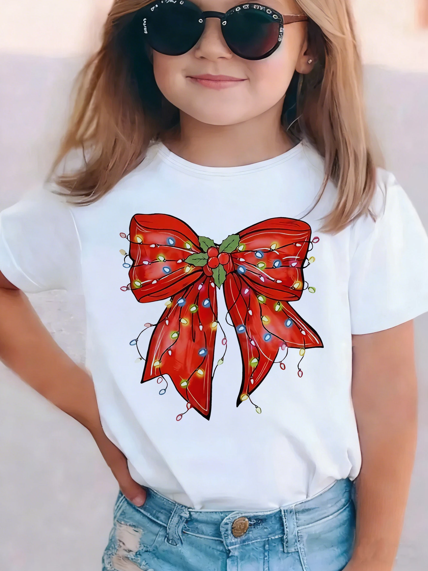 Fashion Red Color Bow Lovely Heart Design T Shirts Graphic Kids Children's T-shirt Boys Girls Summer Spring Casual Top Tee