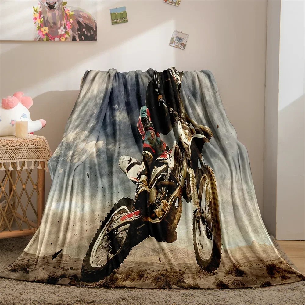 2026 Dirt Bike Flannel Throw Blanket Extreme Sports Motocross Racer Printed Super Soft Kids Men Women Blankets Lightweight For C
