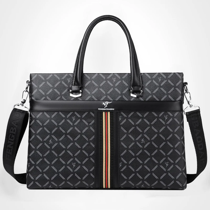 

Waterspill proof Man Handbag PU Leather Briefcase Business Commuting Meeting Satchel Formal Shoulder Bag luxury Sense Plaid Bag