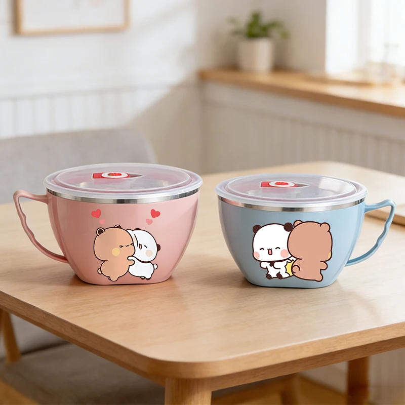 

Bubu Dudu Stainles Steel Bowl Yier Bear Panda Double-layer Heat Protection Instant Noodle Bowl Food Storage Container with Cover