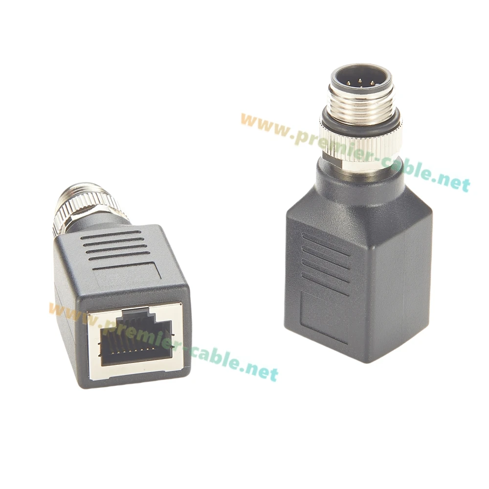M12 Kode A 8Pin Ke RJ45 Cat6 Adaptor Terlindung Ethernet Industri Konektor Penglihatan GigE Sekat IP67 untuk Kamera Industri