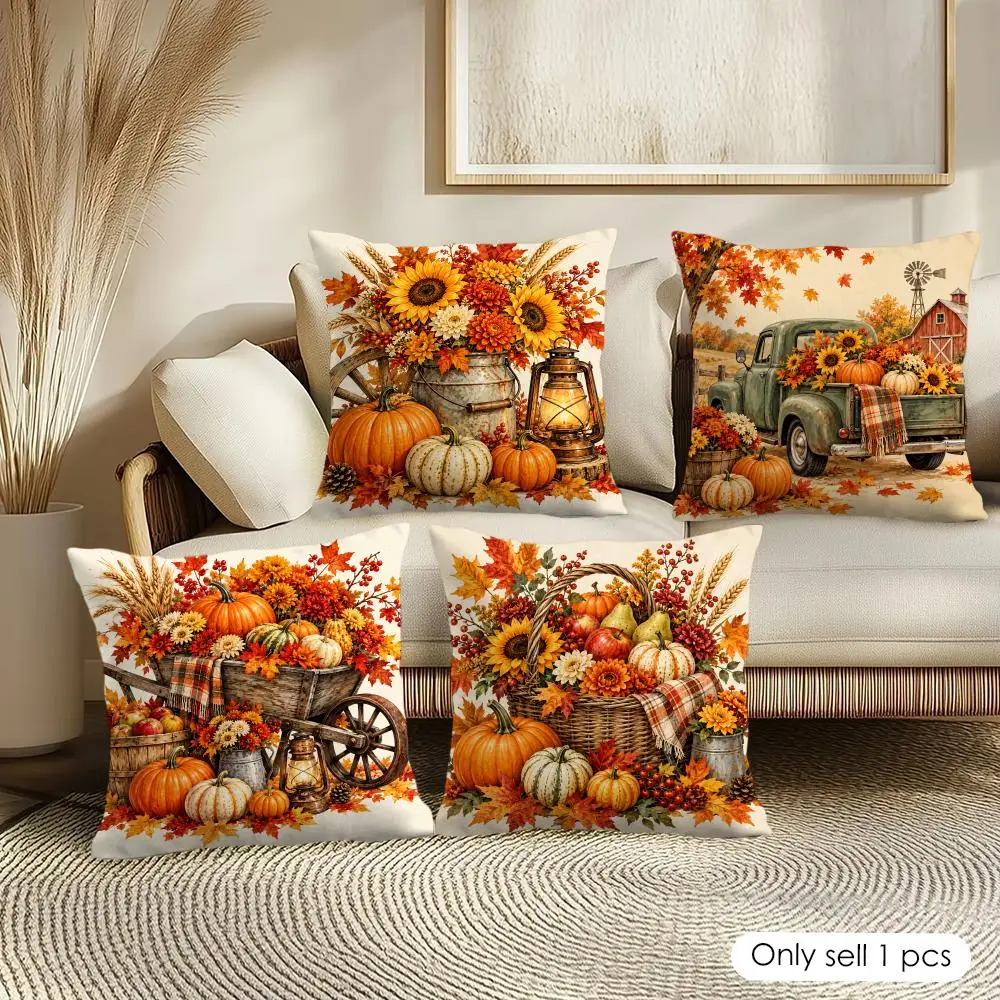 Cozy Fall Farmhouse Cushion Cover Soft Short Plush Pillow Cover Smooth Cozy Texture Aesthetic Cushion Case Home Decor