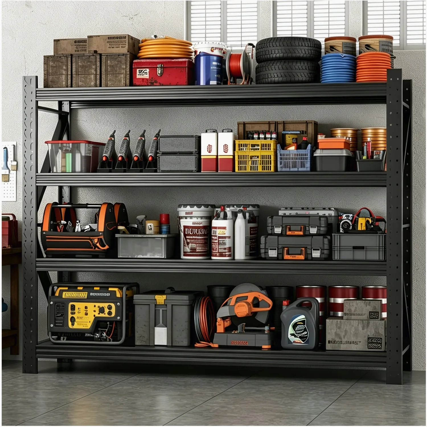 Heavy-Duty Adjustable Metal Garage Shelving Unit – 70.87" Wide Steel Storage Rack for Home, Kitchen, Pantry & Utility Organization | Industrial-Style Modular Shelf System with Reinforced Frame and Tool-Friendly Design
