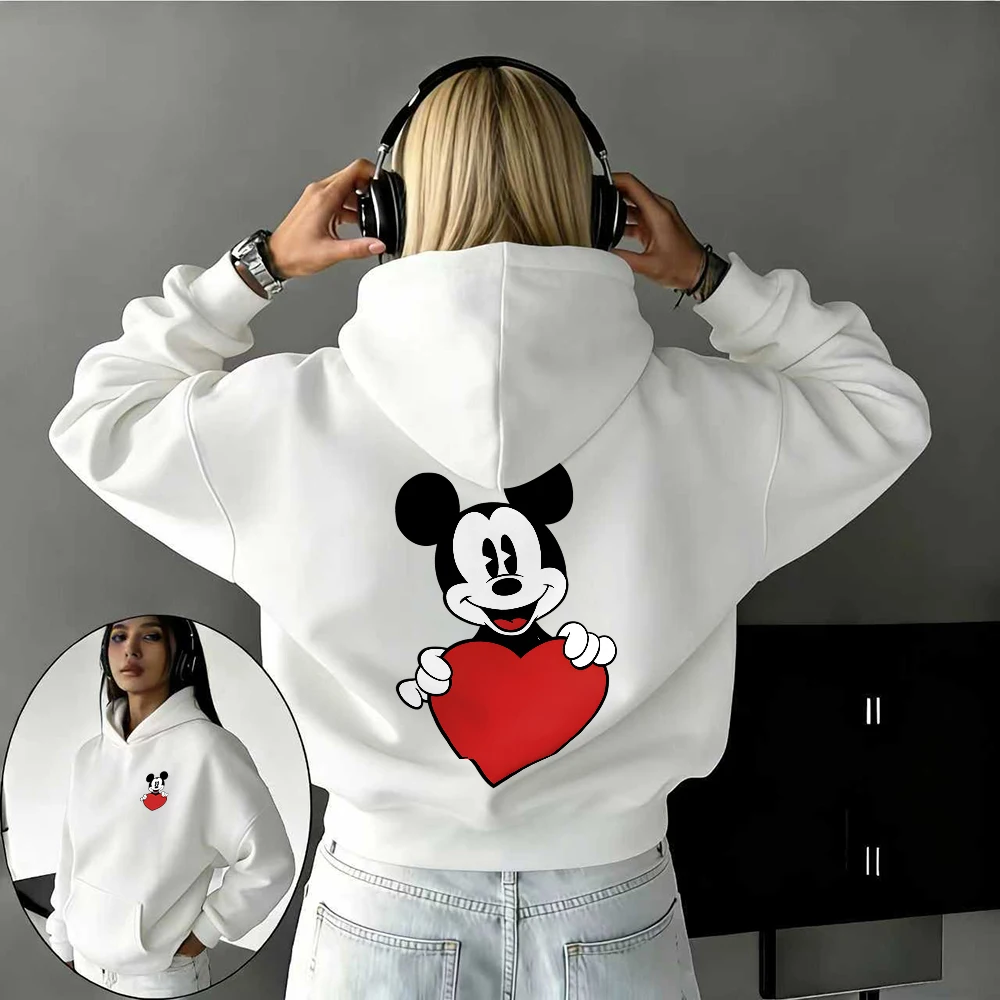 

Осенне-зимний свитшот Disney со смайликом Микки, 100% чистый хлопок с принтом для мужчин и женщин, повседневный теплый топ на открытом воздухе