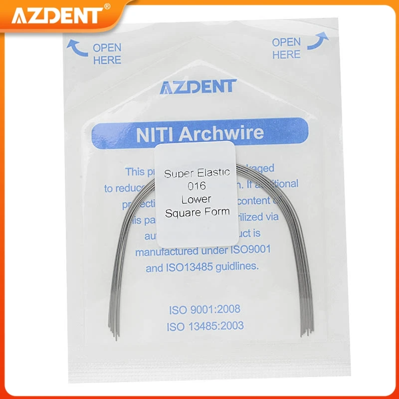 10 paczek Dental ortodontyczne super elastyczne Niti okrągłe druty łukowe AZDENT kwadratowy kształt łuk górny dolny 10 sztuk/paczka
