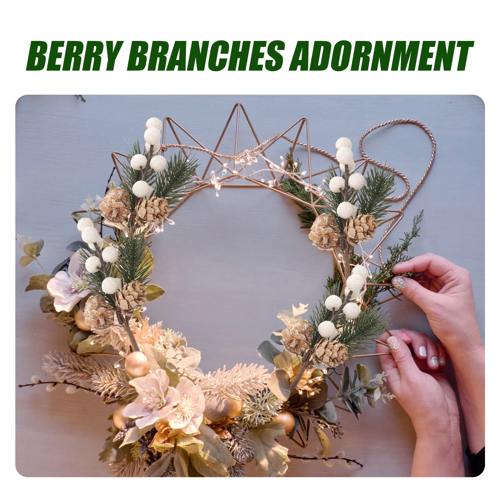 

10pcs Simulated Berry Decorations Artificial Branches DIY Floral Picks for Christmas Wreaths Pine Cones Fake Green Pine Needles