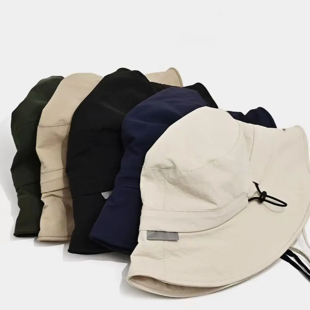 

UV Protection Drawstring Fishmen Hat Japanese Solid Color Quick Dry Bucket Hat Waterproof All-match Wide Brim Sun Hat Fishing