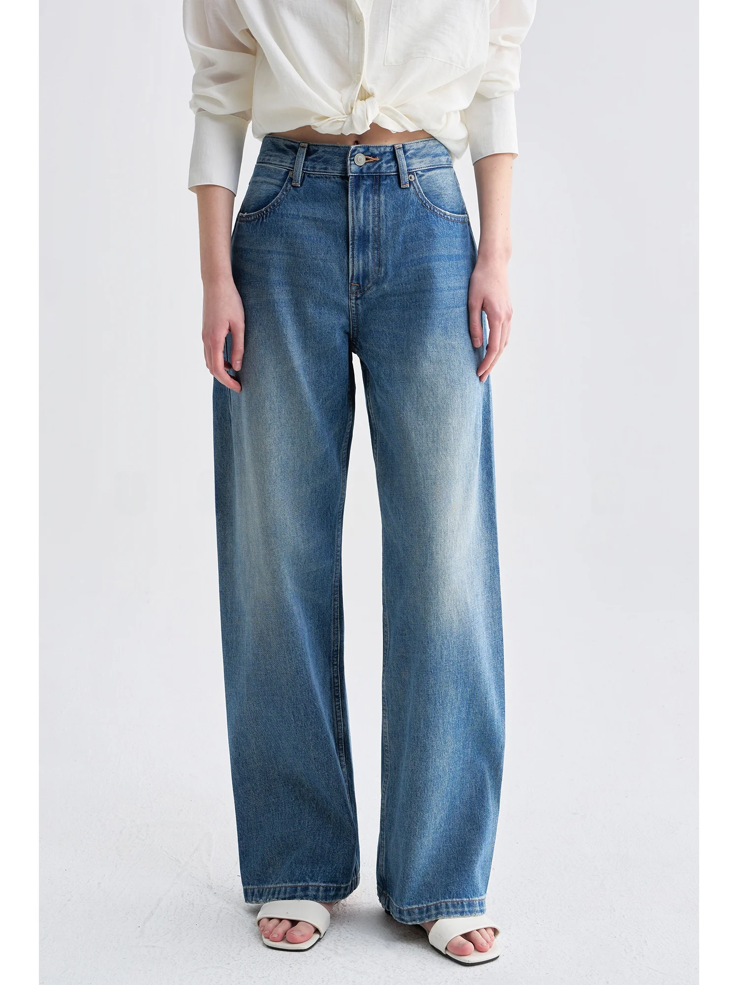 

Джинсы женские прямые с высокой талией USEEN, темно-синие, облегающие, из хлопка, длинные брюки, повседневные, для зимы и весны, женский крой