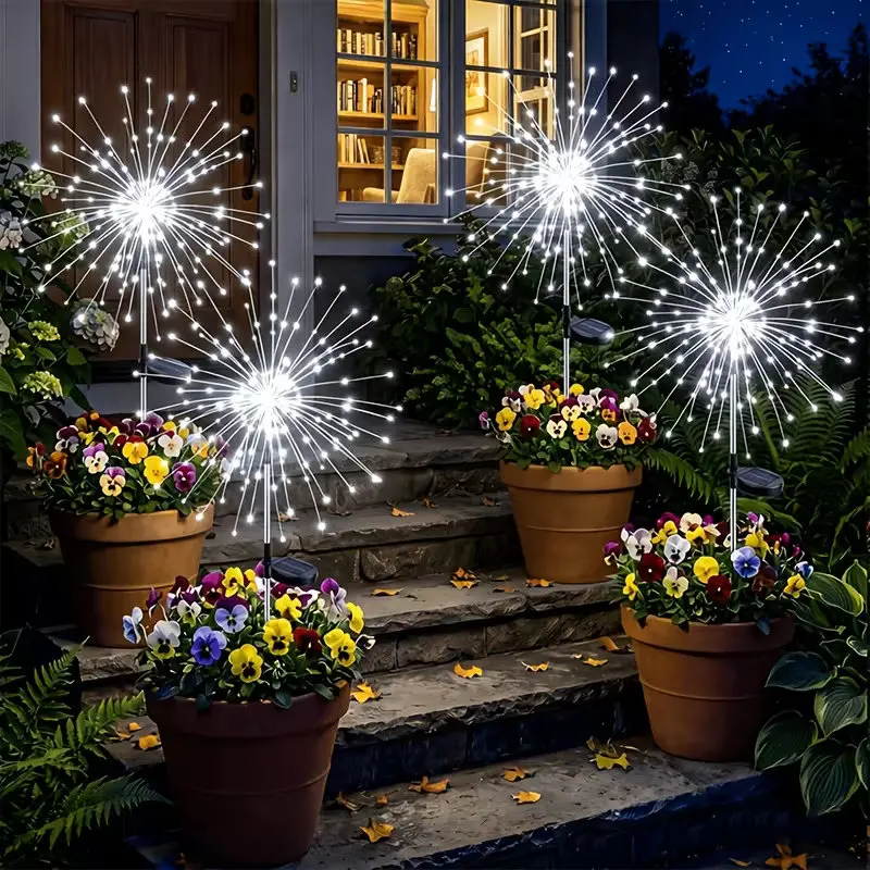 60/120/150/200/420LED Solar Firework Lights IP65 Waterproof Dandelion Lawn Lamp for Outdoor Garden Pathway Decorative Lights