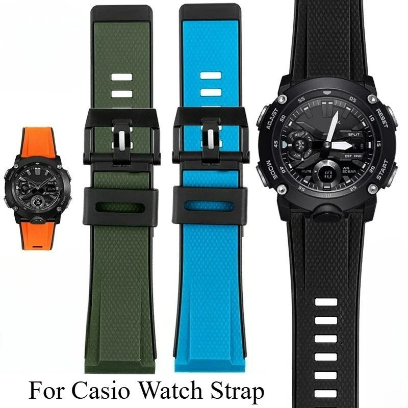 Para Casio G-SHOCK correa de silicona GA2200 GA2000 PRG-600 PRW-6600 PRG-650 correa de reloj de resina 24mm negro amarillo rojo ejército-verde azul