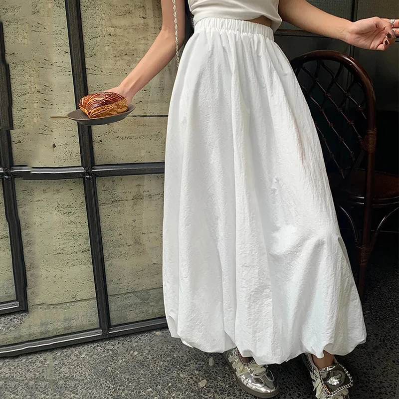 

Rimocy 2024 Summer White Flower Bun Skirts Women Korean Fashion Lantern Loose Long Skirt Woma High Waist A Line Skirts Female