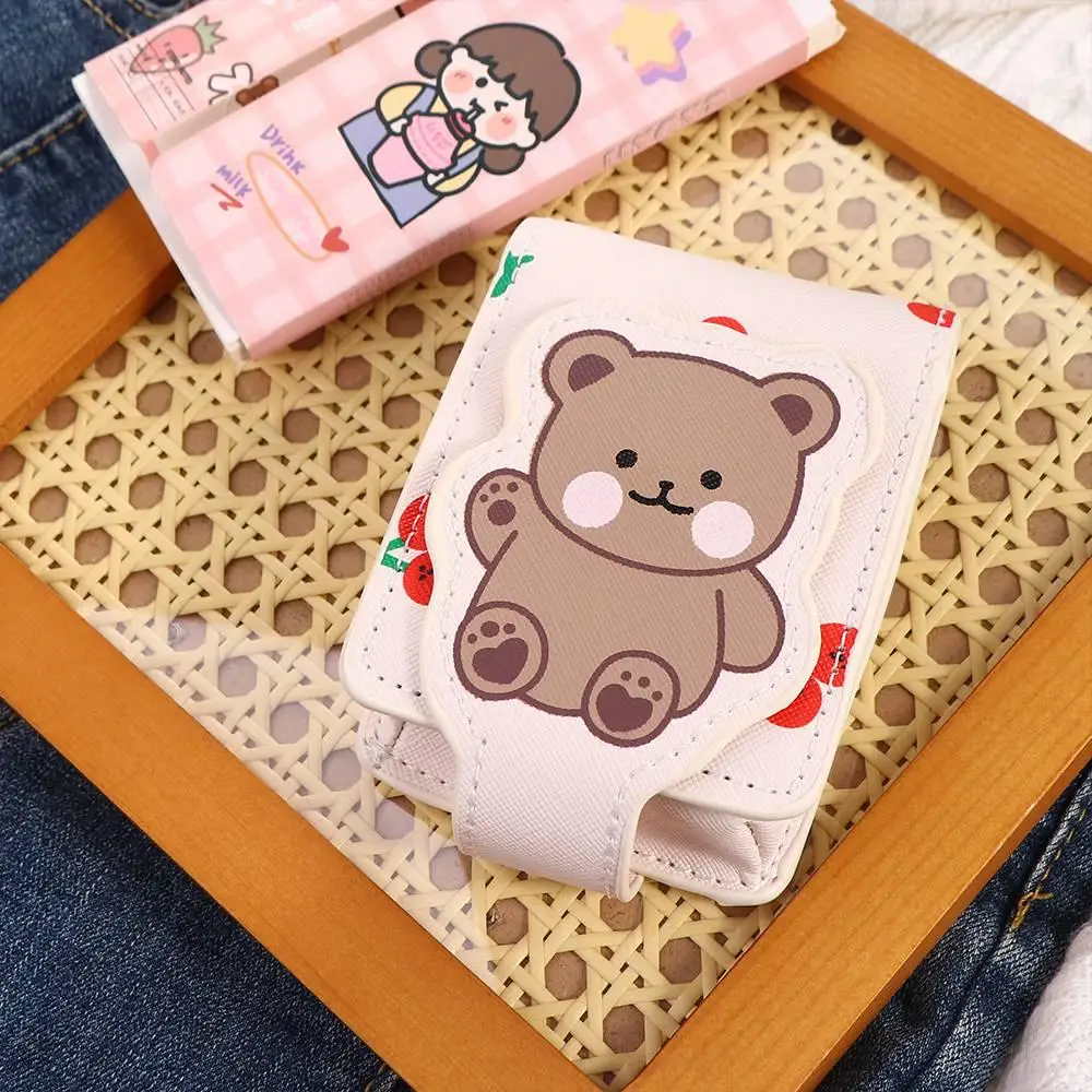 

Travel Supplies Pu Leather Lipstick Bag Bear Print Lipstick Storage Bag with Mirror Mini Cosmetic Bag Travel