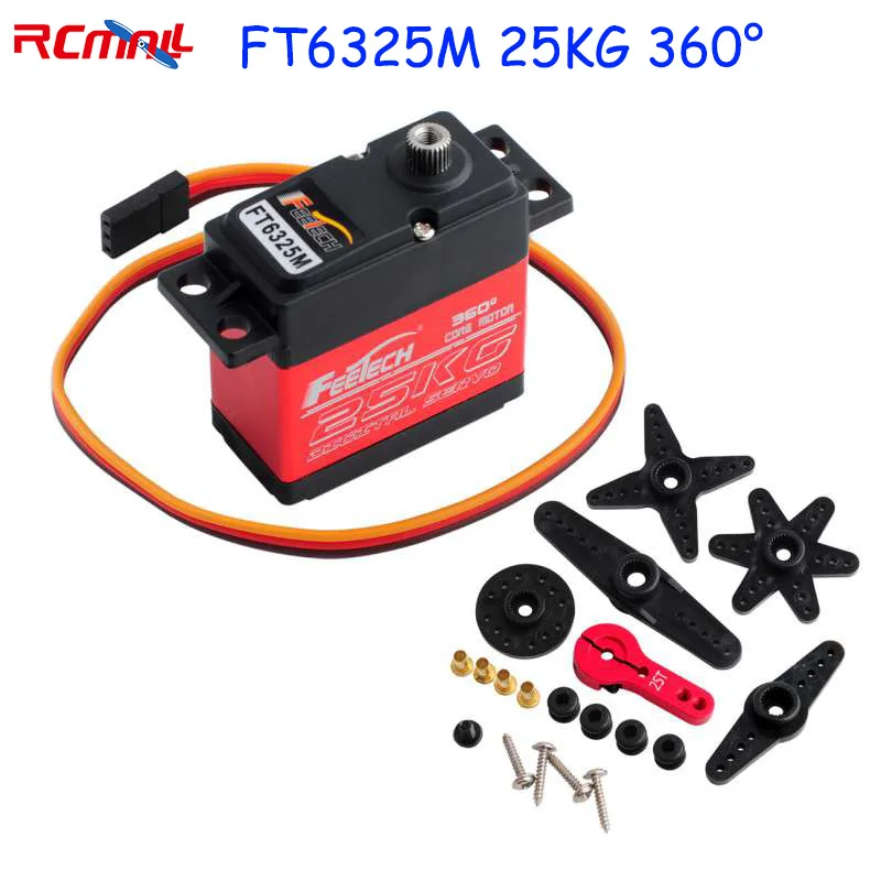 

Feetech 25KG Large Torque Servo 360 Degree Steel Gear Digital CoreLess Servo with 25T Servo Arm for RC Car Robot Robotic DIY