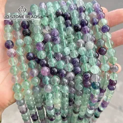 Cuentas de fluorita Multicolor de piedra Natural 3A, cuentas redondas sueltas de 15 