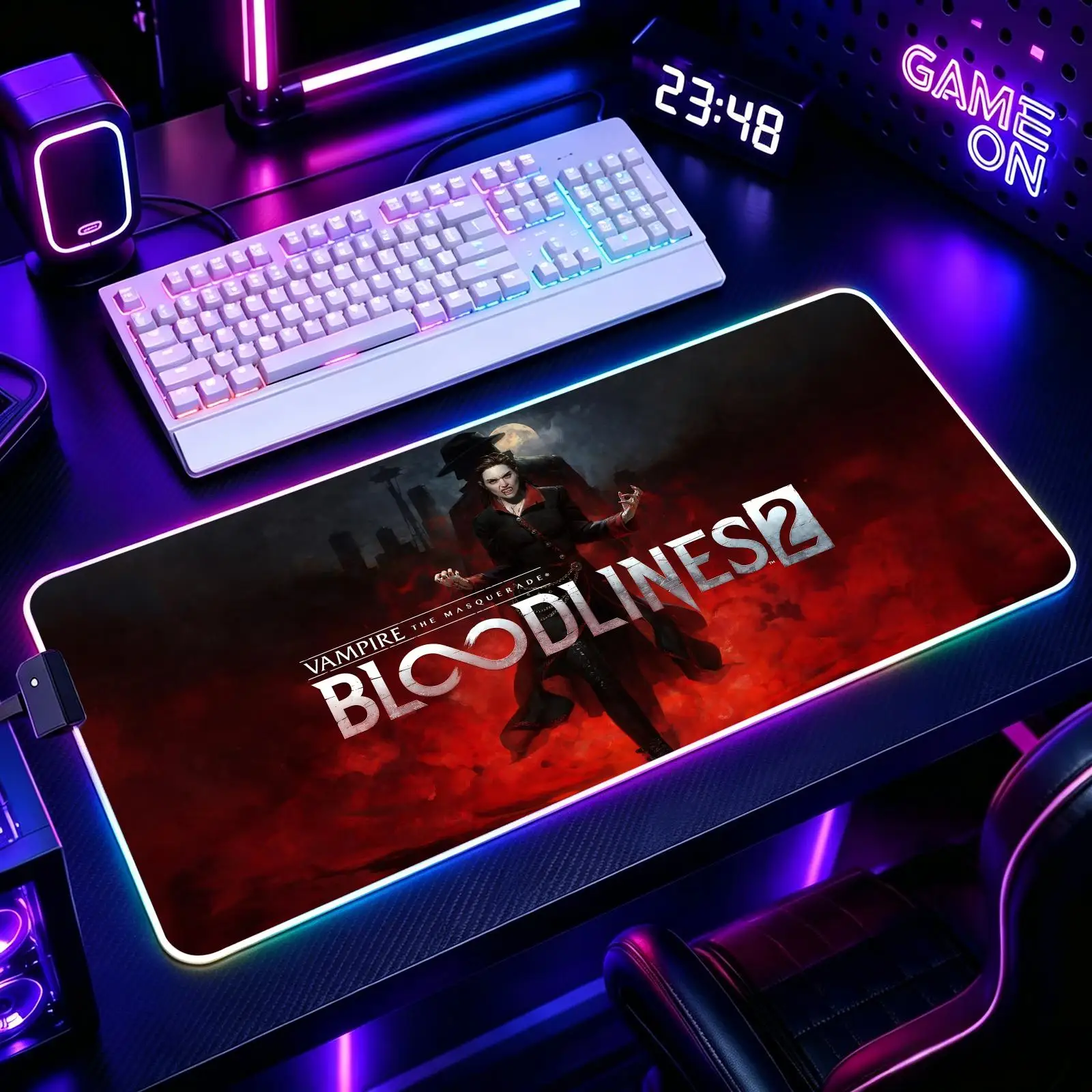 Bloodlines 2  Mouse Pad RGB Color Changing Gaming Mouse Pad, Stitched Edges, XXL Non-Slip Large Keyboard Desk Mat