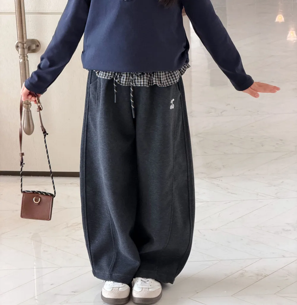 Autumn New pants baby clothes Cherry Pattern Embroidered Girls' Casual Pants girls ruffled edges Wide leg pants